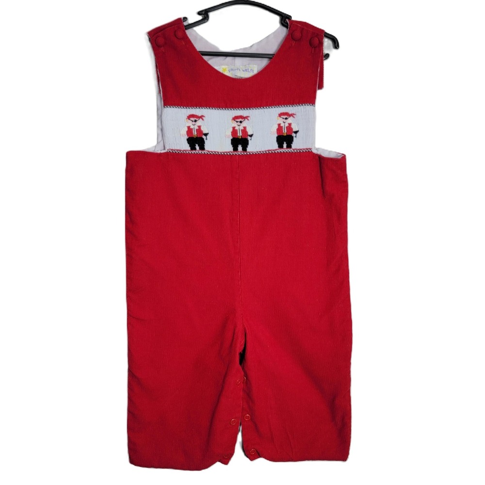Secret Wishes‎ Toddler Boys Red Corduroy Smocked Pirate Longall Romper 24M